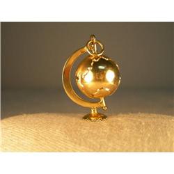 Estate 14K YG Gold Rotating World Globe Pendant#1990438