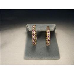 14K YG Gold Amethyst Diamond Hoop Earrings #1990443