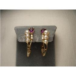 14K Gold Seed Pearl Diamond Amethyst Earrings #1990445