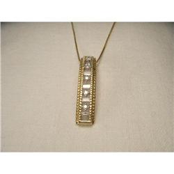 Estate 14K YG Gold Baguette Diamond Bar Pendant#1990467