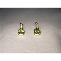 Estate 14K 2-Tone Gold Peridot Diamond Earrings#1990468