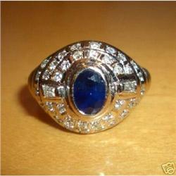 Antique 14K White Gold Diamond & Sapphire Ring #1990600