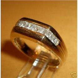 Mens 14K Yellow Gold Diamond Wedding Ring #1990610