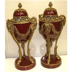 Empire Style Ram Ormolu Bronze Porcelain Vases #1990687