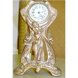 Art Nouveau Art Deco Metal Clock with Woman #1990693