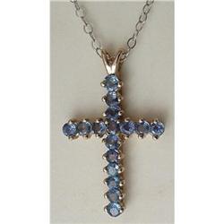 14K WHITE GOLD AND SAPPHIRE CROSS & CHAIN #2000810