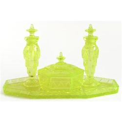 Tiffin Vaseline Glass Art Deco Vanity Set #2000967