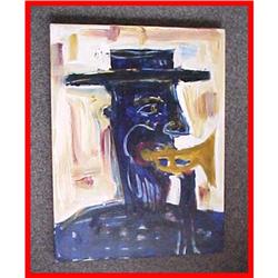 Signed & Dated Abstract Man with Horn Painting #2001326