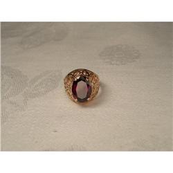Estate 14K Rose Pink Gold Filigree Garnet Ring #2001357