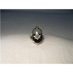 18K WG Diamond Onyx Masonic Handmade Ring #2001359