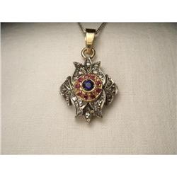 18K Pink Gold Diamond Ruby Sapphire Pendant #2001368