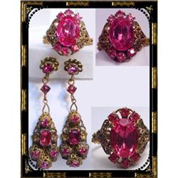 ANTIQUE SIGNED Czech PINK Glass Earrings #2001461