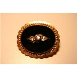 victorian brooch 19thc with onyx and 3 diamonds#1955997