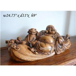 Vintage HuangHuaLi Wood Carved Happy Buddha #1956127