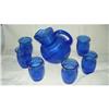 Image 1 : Hazel Atlas Cobalt Tilt Juice Pitcher & 6 #1965924