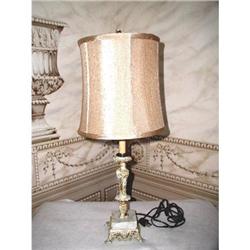 Marble Metal Lamp New Silk Shade Early 1900's #1978434