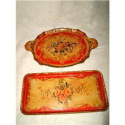 Papier Mache Trays Pair Vibrant Eary 20th C #1978436