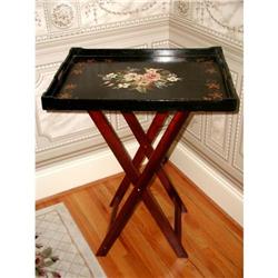 Tole Tray Table Large Wood Hand Painted #1978443