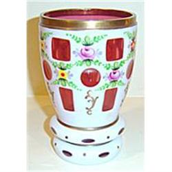 Bohemian Cranberry Overlay Vase Floral Panel #1978981