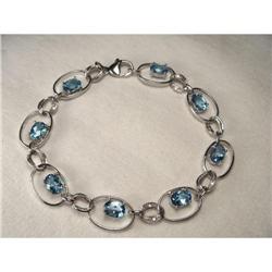 14K WG Gold Blue Topaz Diamond Tennis Bracelet #1979087