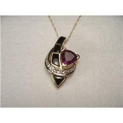 14K YG Diamond Onyx Amethyst Pendant Necklace #1979090