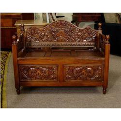 VICTORIAN RELIEF CARVED STORAGE CHEST BENCH #1979325