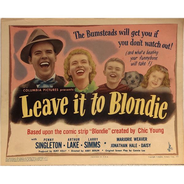 Leave it to Blondie Original 1945 Vintage Lobby Card