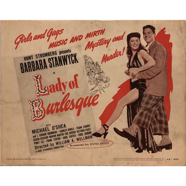 Lady of Burlesque Original 1948R Vintage Lobby Card
