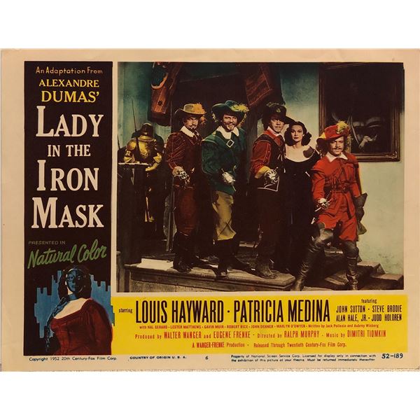 Lady in the Iron Mask Original 1952 Vintage Lobby Card