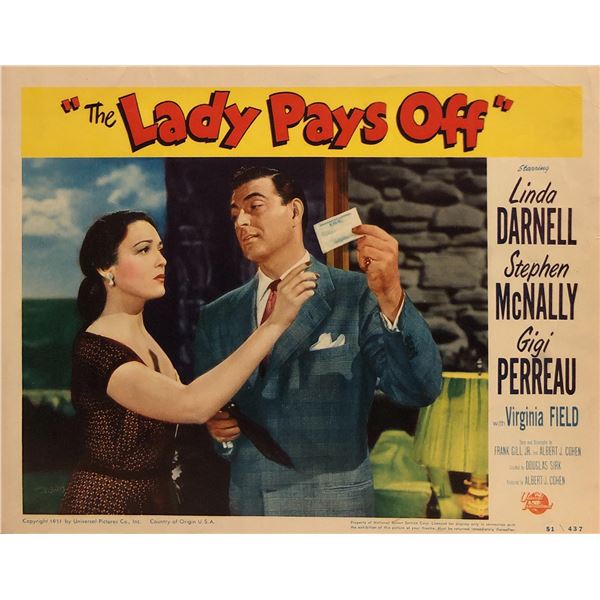 Lady Pays Off Original 1951 Vintage Lobby Card