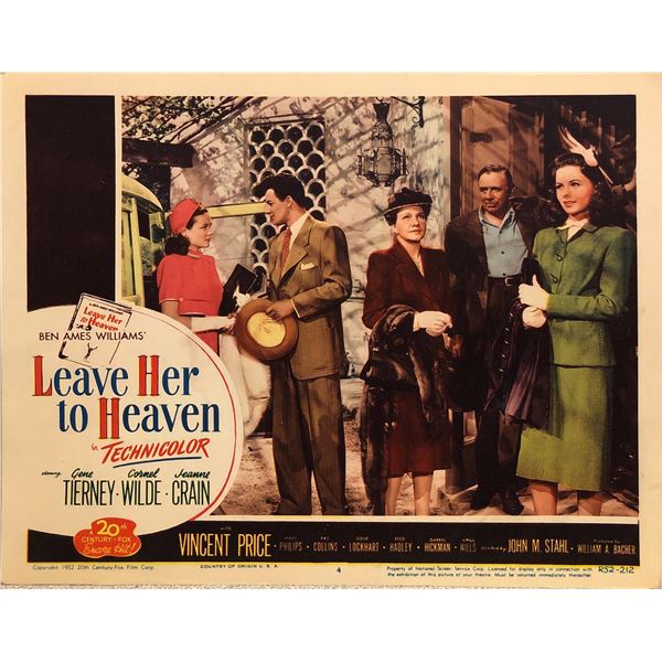 Leave Her to Heaven Original 1952R Vintage Lobby Card
