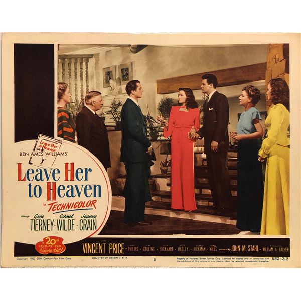 Leave Her to Heaven Original 1952R Vintage Lobby Card
