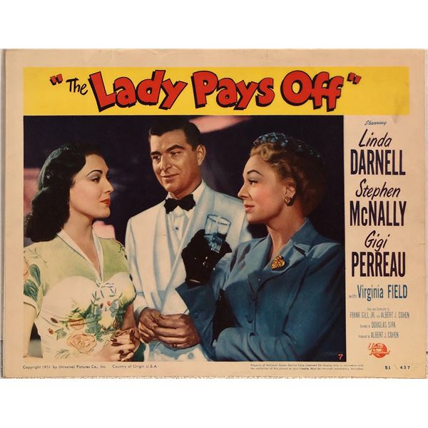 Lady Pays Off Original 1951 Vintage Lobby Card