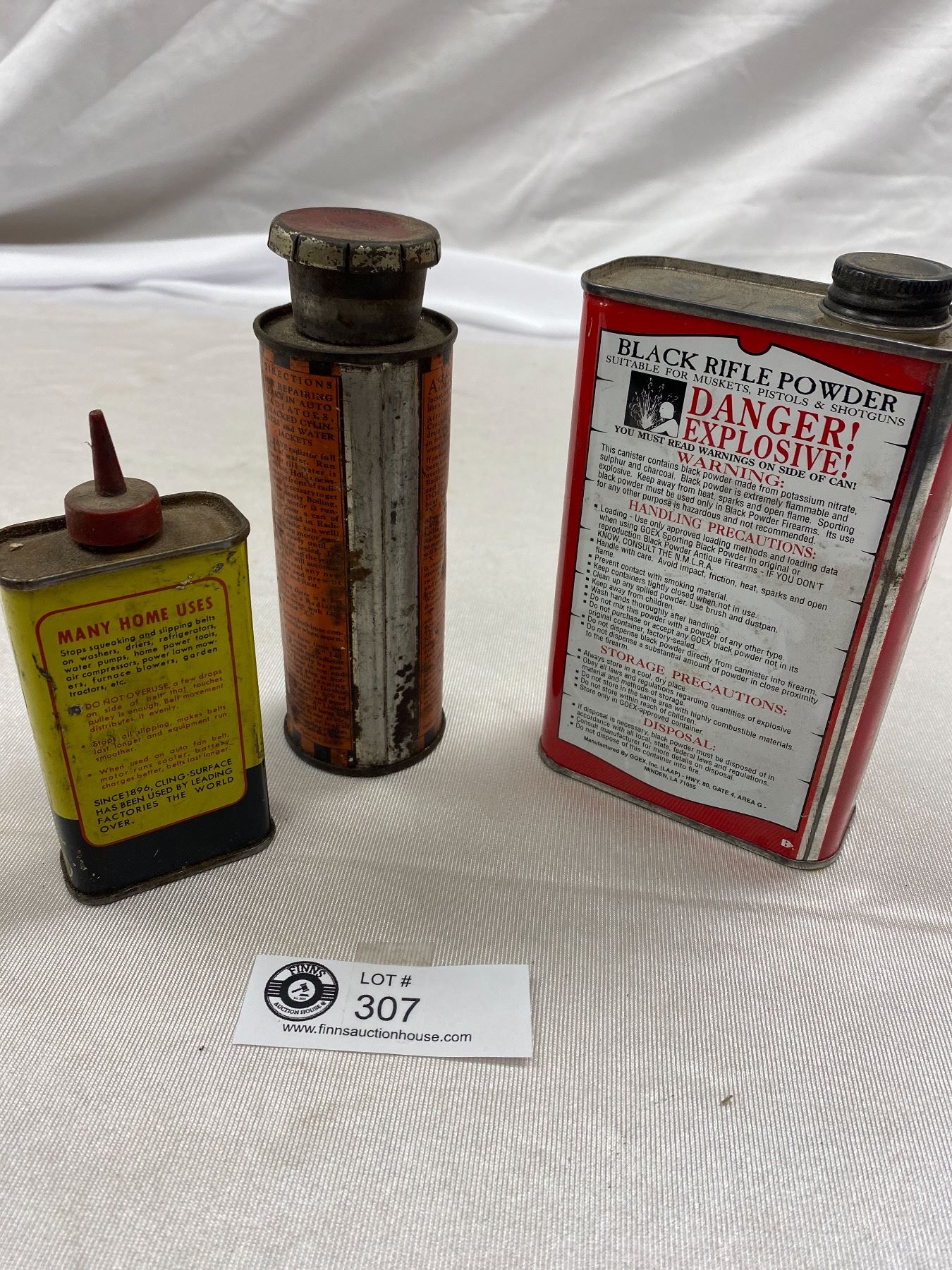 Vintage Leaky Radiator Tin, Black Rifle Powder Tin and a Fan Belt ...