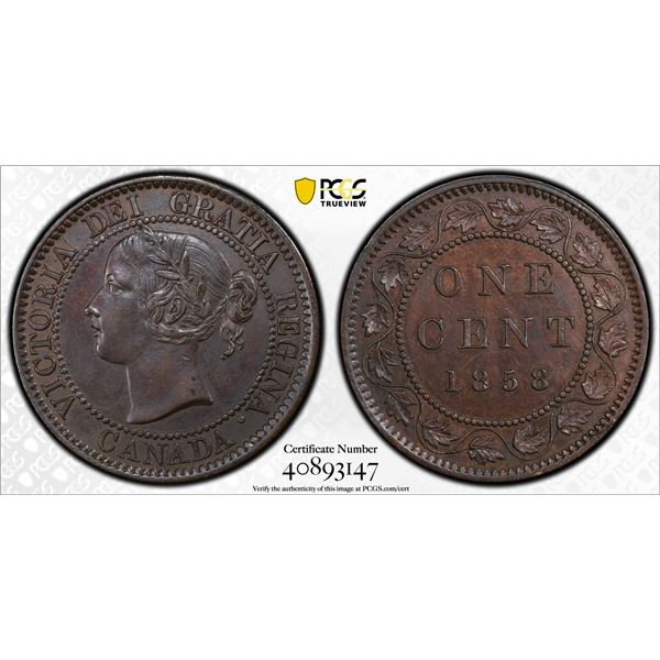 CANADA: Victoria, 1837-1901, AE cent, 1858. PCGS AU