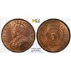 Image 1 : MAURITIUS: George V, 1910-1936, AE 5 cents, 1923. PCGS MS64 RB
