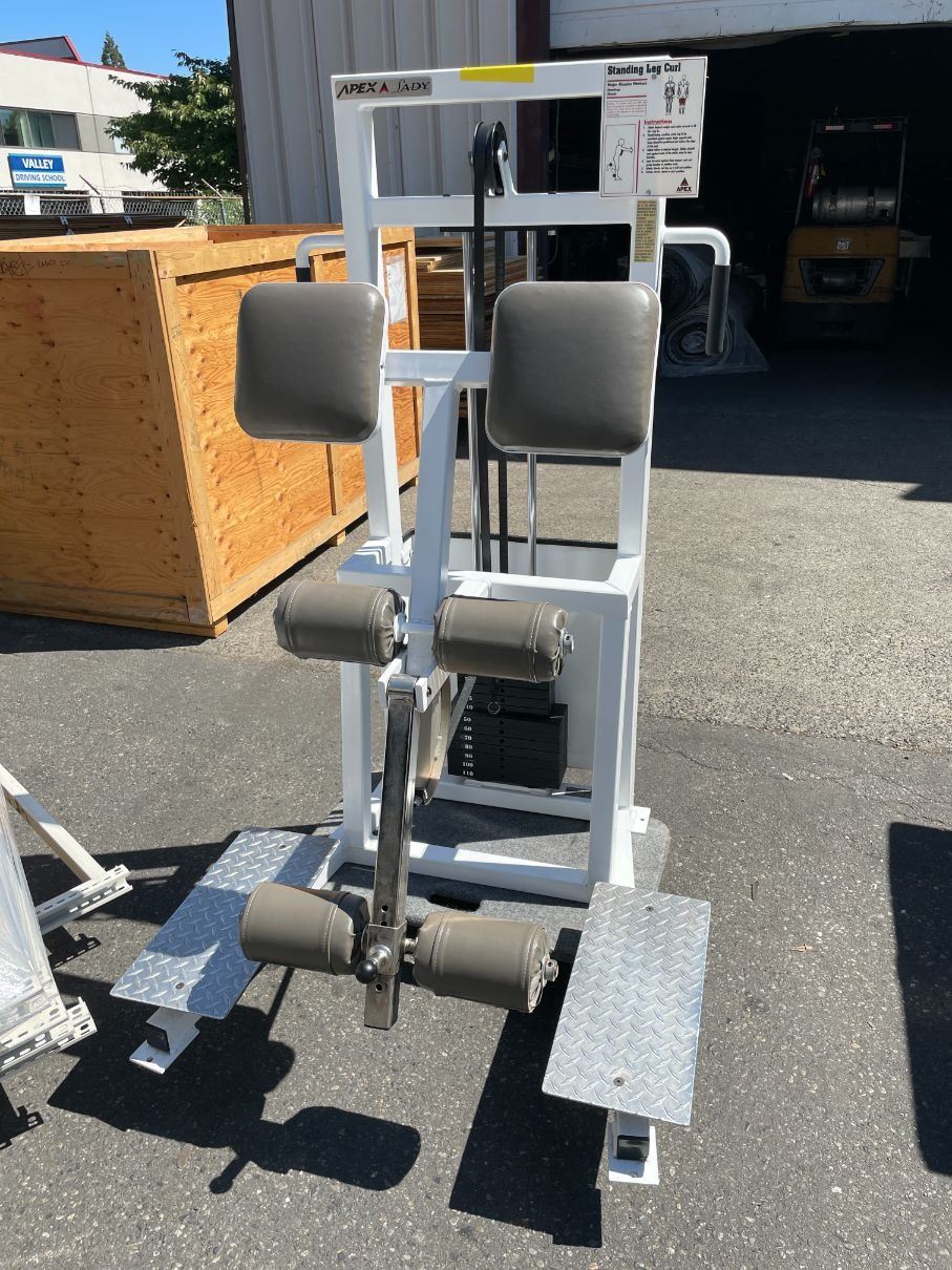 APEX LADIES WHITE COMMERCIAL STANDING LEG CURL MACHINE