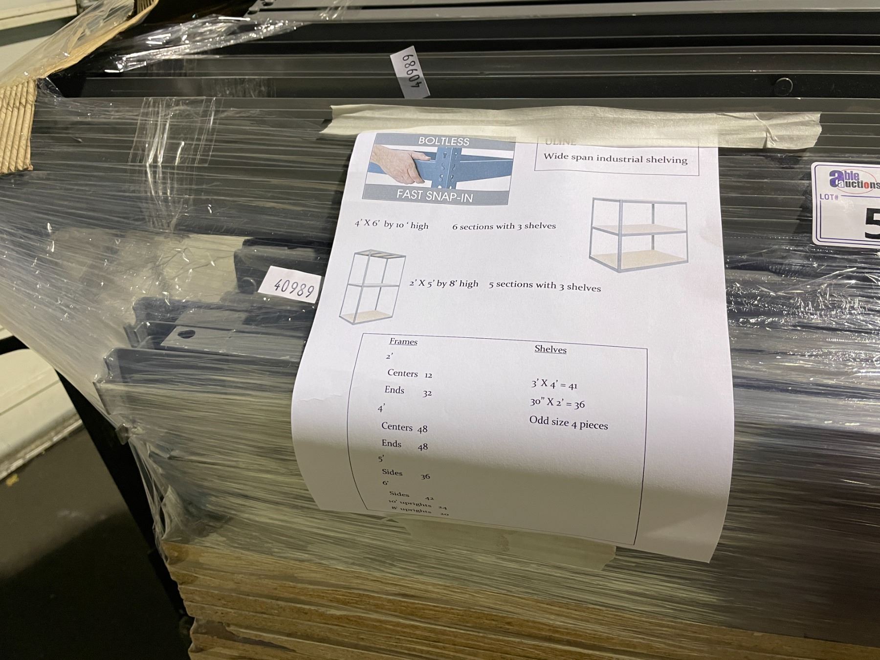 PALLETS OF GREY ULINE ADJUSTABLE METAL / WOOD RACKING SYSTEMS
