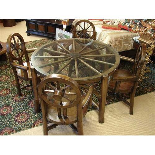 PRIMITIVE RUSTIC WAGON WHEEL DINING TABLE CHAIR1988553