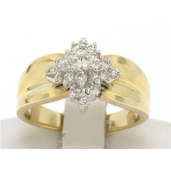 14k Yellow Gold 0.50 ctw Terraced Round Brilliant Diamond Cluster Cocktail Ring