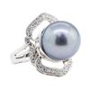 Image 1 : 0.35 ctw Pearl and Diamond Ring - 14KT White Gold