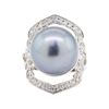 Image 2 : 0.35 ctw Pearl and Diamond Ring - 14KT White Gold