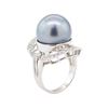 Image 4 : 0.35 ctw Pearl and Diamond Ring - 14KT White Gold
