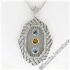 Image 1 : 18kt White Gold 2.15 ctw Aquamarine, Citrine, & Diamond Open Milgrain Pendant Ne