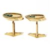 Image 3 : Vintage Men's 14K Yellow Gold Jade Disc Oval Florentine Twisted Wire Cufflinks