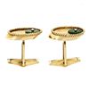 Image 4 : Vintage Men's 14K Yellow Gold Jade Disc Oval Florentine Twisted Wire Cufflinks