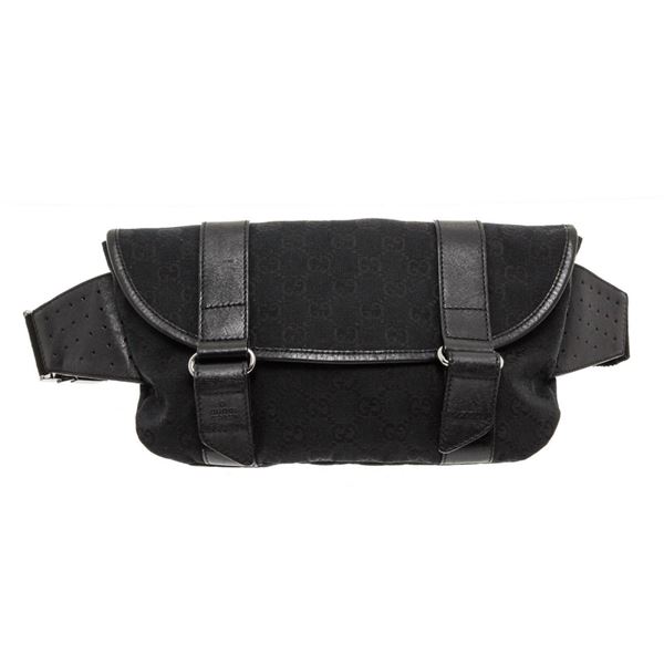 Gucci Black GG Canvas Leather Waist Bag