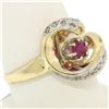 Image 6 : 14k Yellow Gold .30 ctw Round Blood Red Ruby Claw Cocktail Ring w/ Diamond Accen