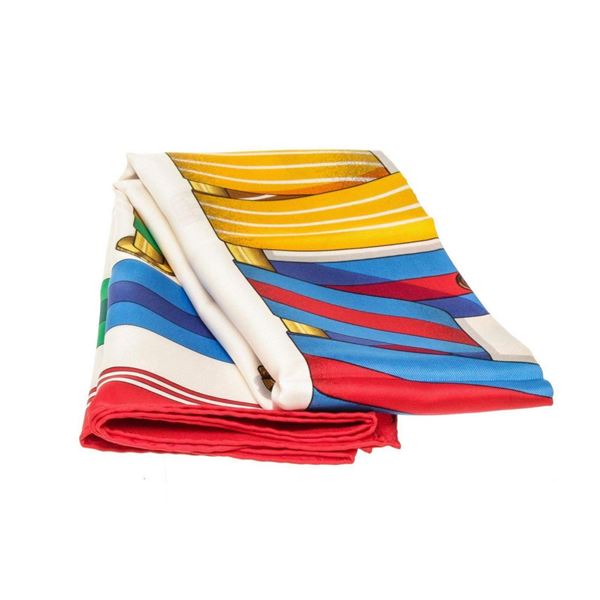 Hermes Red Multicolor Silk Scarf