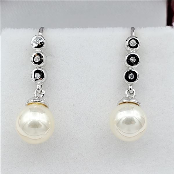 Sterling Silver Genuine Shell Pearl & Cubic Zirconia Earrings